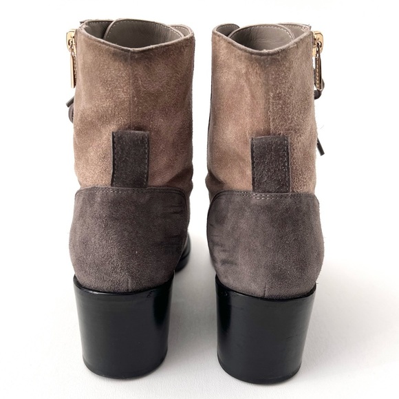 CHANEL | CC Cap Toe Suede Lace Up Short Ankle Boots Block Heel Beige EU 39.5 - Picture 9 of 16